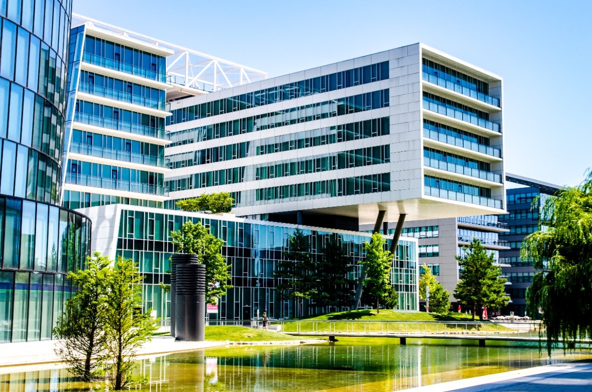 Modern architecture buildings in Vienna Austria Europe metal glass and concrete