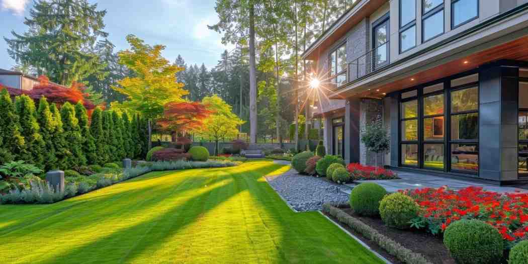 Beautiful lush garden office park.
