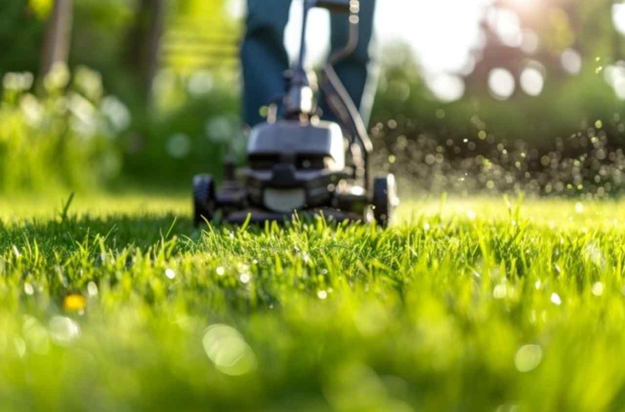 person mowing lawn with a lawn mower