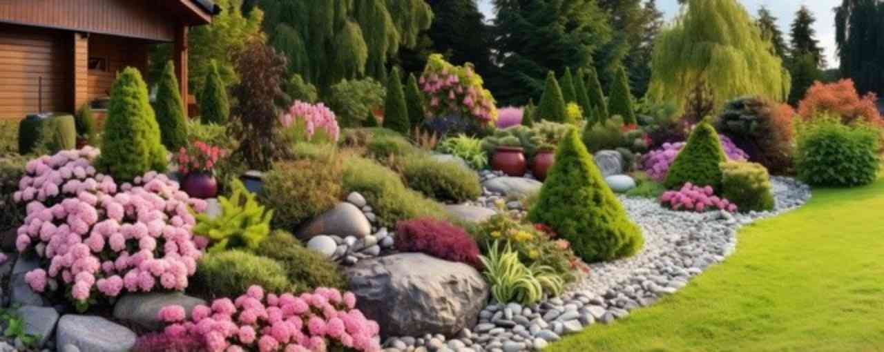 Beautiful landscape garden with stone works and greenery