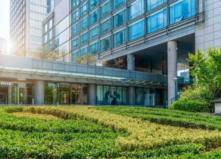 landscape outside commercial office with green vegetation