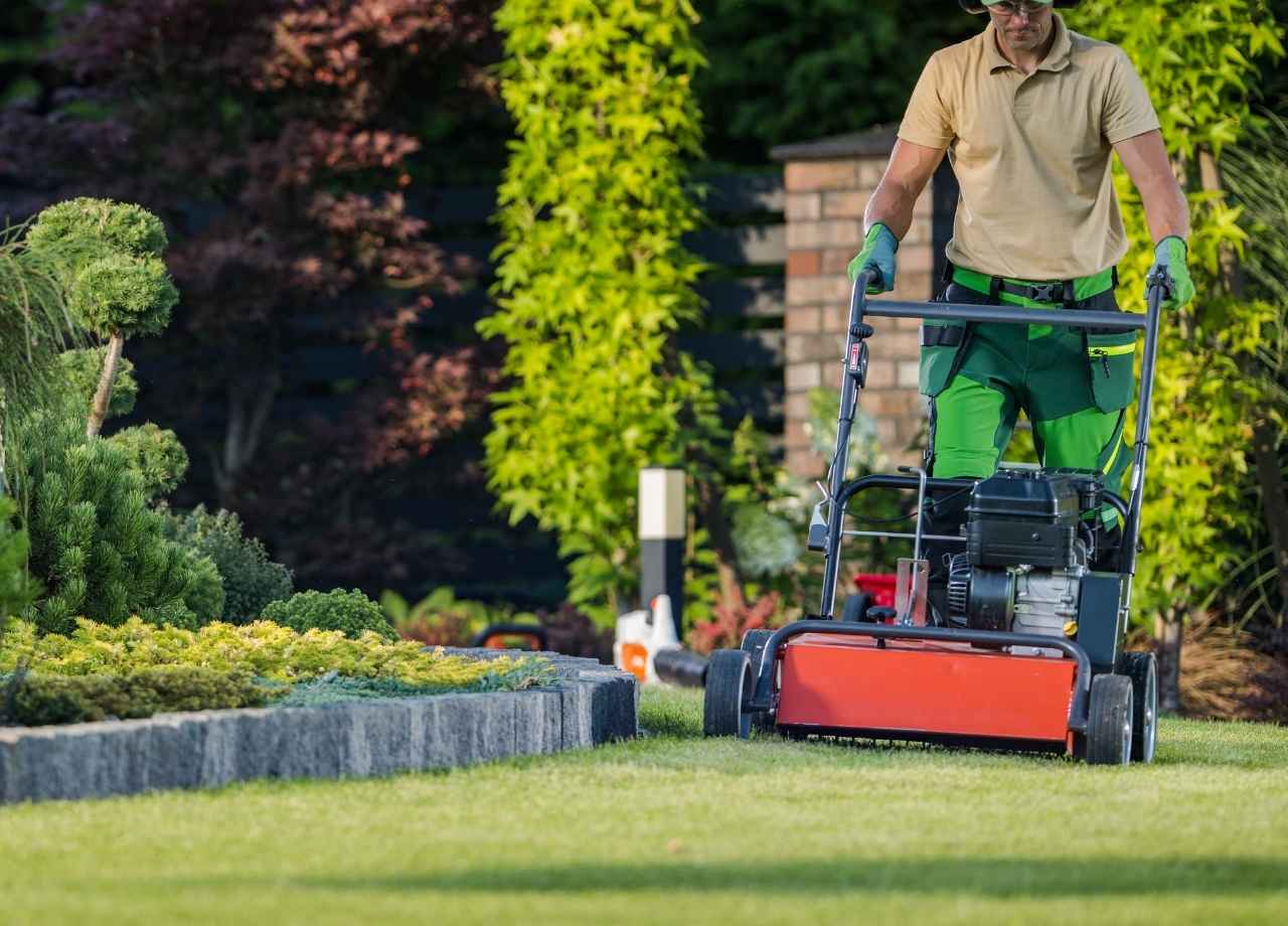 A man mowing the lawn