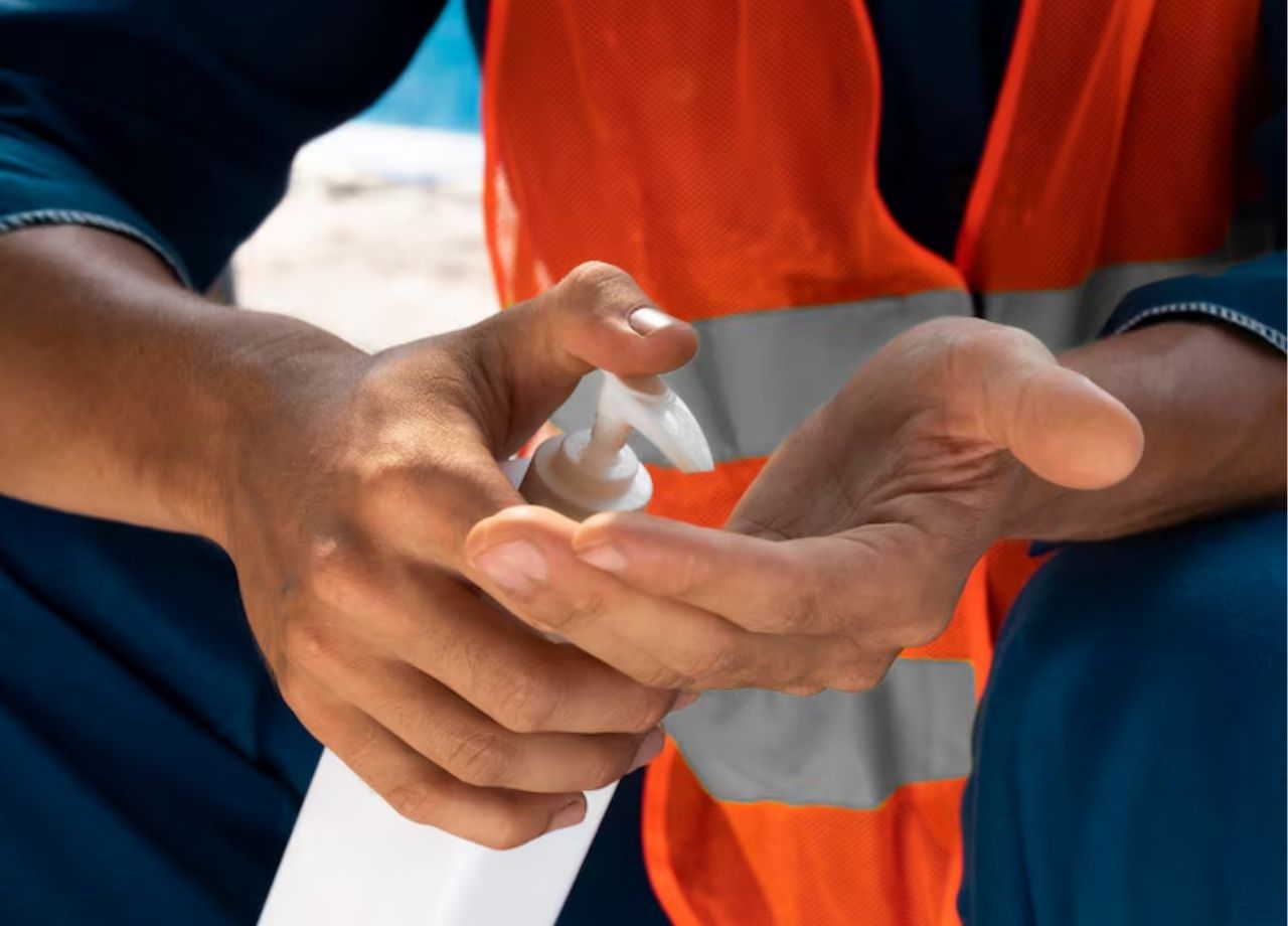 A person using a hand sanitiser